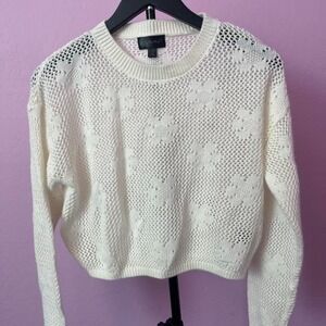 White crochet knit sweater